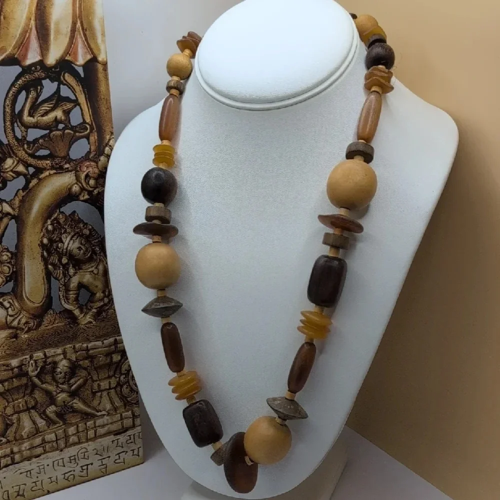 🤎💛 Statement Chunky Wooden Bead Necklace - Earthy Tones